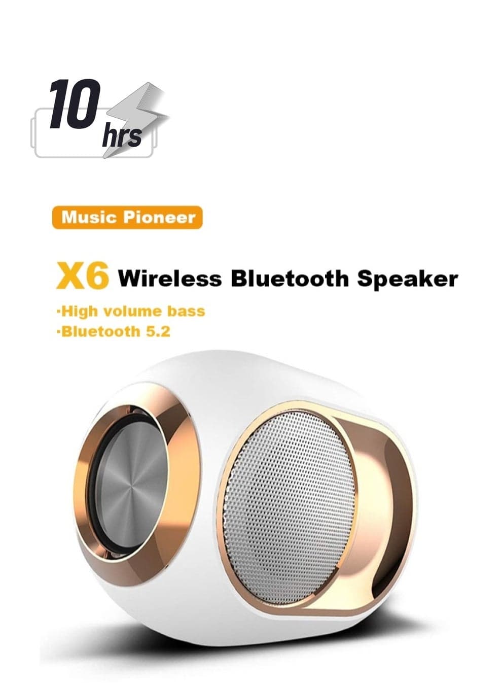 X6 Portable Wireless Speaker - Deep Bass, TWS Stereo, Built-In Mic for Calls - FM Radio, TF Card, USB Playback - Ideal for Travel and Outdoor Use