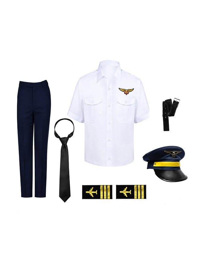 Kids Pilot Costume Set with Hat and Tie – Airline Captain Role Play Fancy Dress Outfit for Boys of age 8 to 9years