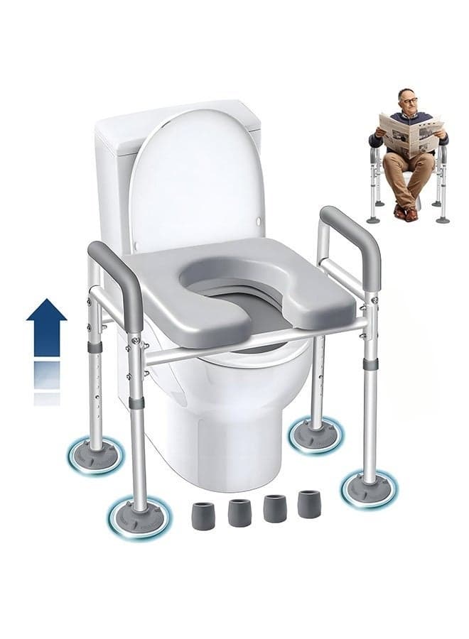Toilet Seat Risers for Seniors Elongated, Raised Toilet Seat with Handles, Toilet Safety Frames & Rails for Elderly and Handicap, Elevated Shower Commode Chair with Arms, Toilet Lift Grab Bar