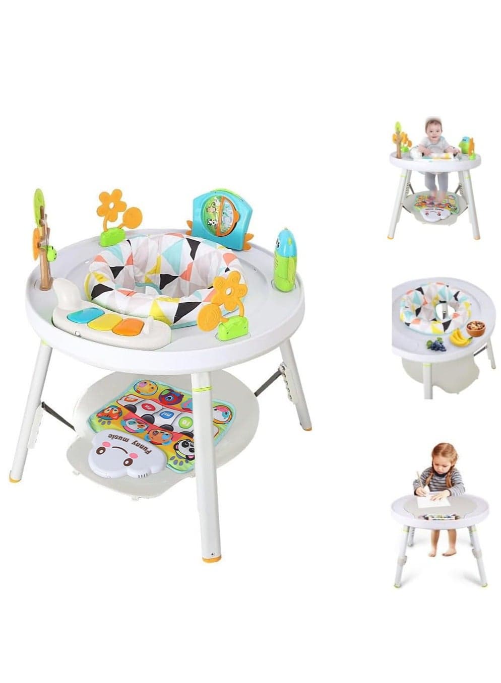 3-in-1 Baby Activity Center, Adjustable Height Baby Jumper, Learning Desk, 360° Rotating Kide Play Table, Baby Feeding Table, Babies Bouncer, Baby Walkers with Interactive Education Toys, Musical Pad