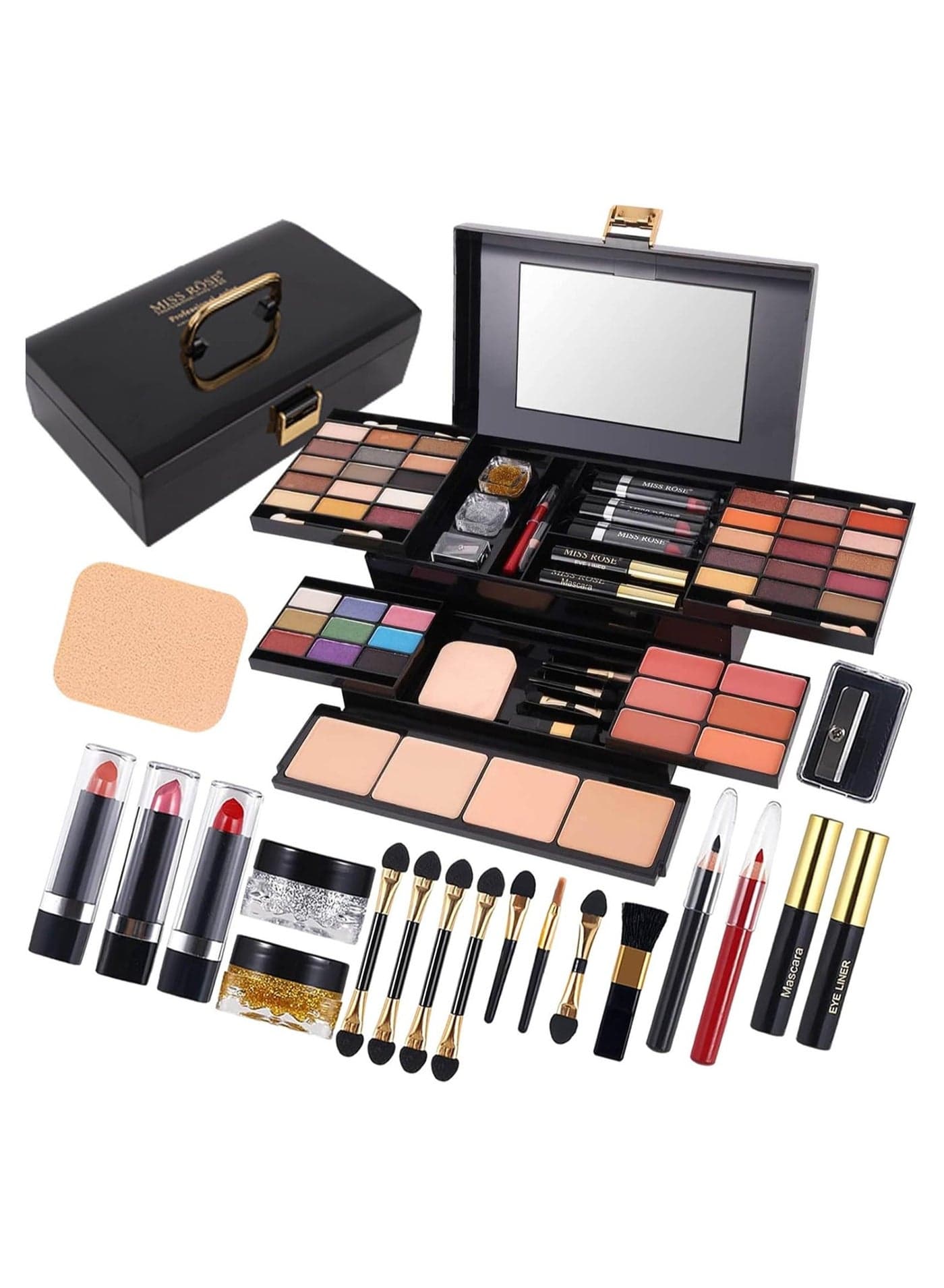 Miss Rose 331Y All-in-One Makeup Kit for Women – Complete Gift Set with Eyeshadow, Blusher, Eyebrow Powder, Concealer, Eyeliner Pencil & Mirror – Full Professional Makeup Set M54