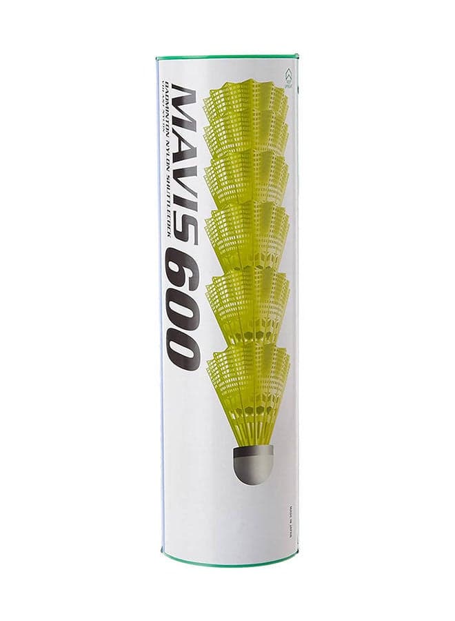 Mavis 600 Green Cap Slow Badminton Shuttlecock 6 Pack, Yellow