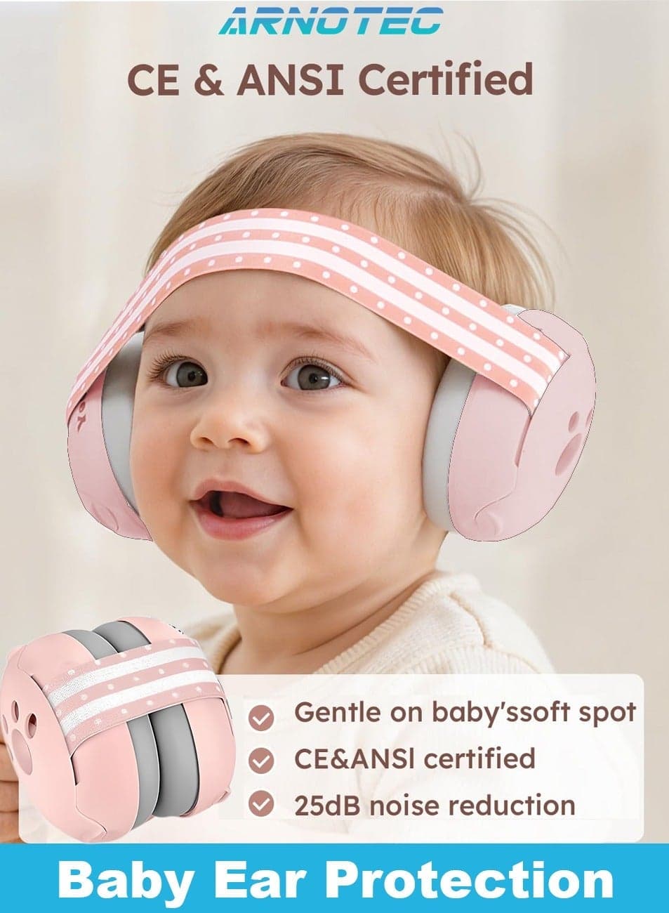 Baby EarMuffs, Baby Ear Protection for Babies and Toddlers up to 36 Months, Comfortable Baby Headphones Prevent Hearing Damage & Improve Sleep