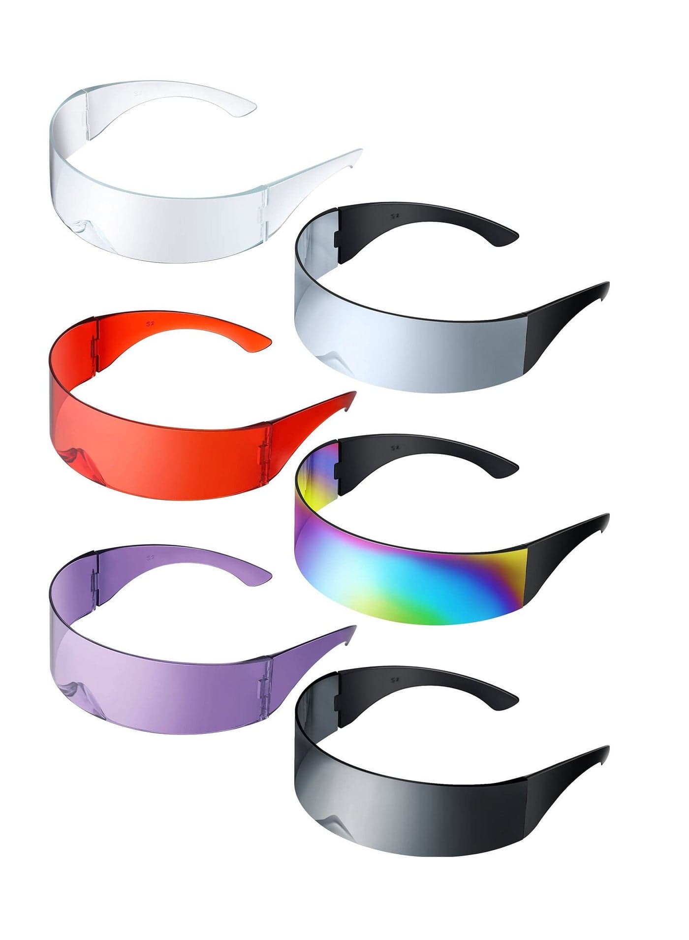 6 Pieces 80s Futuristic Cyclops Visor Sunglasses with Semi Translucent Back to Future Inspired Costume Futuristic Wrap Visor Sun Glasses for Men Women Cyclops Futuristic Style