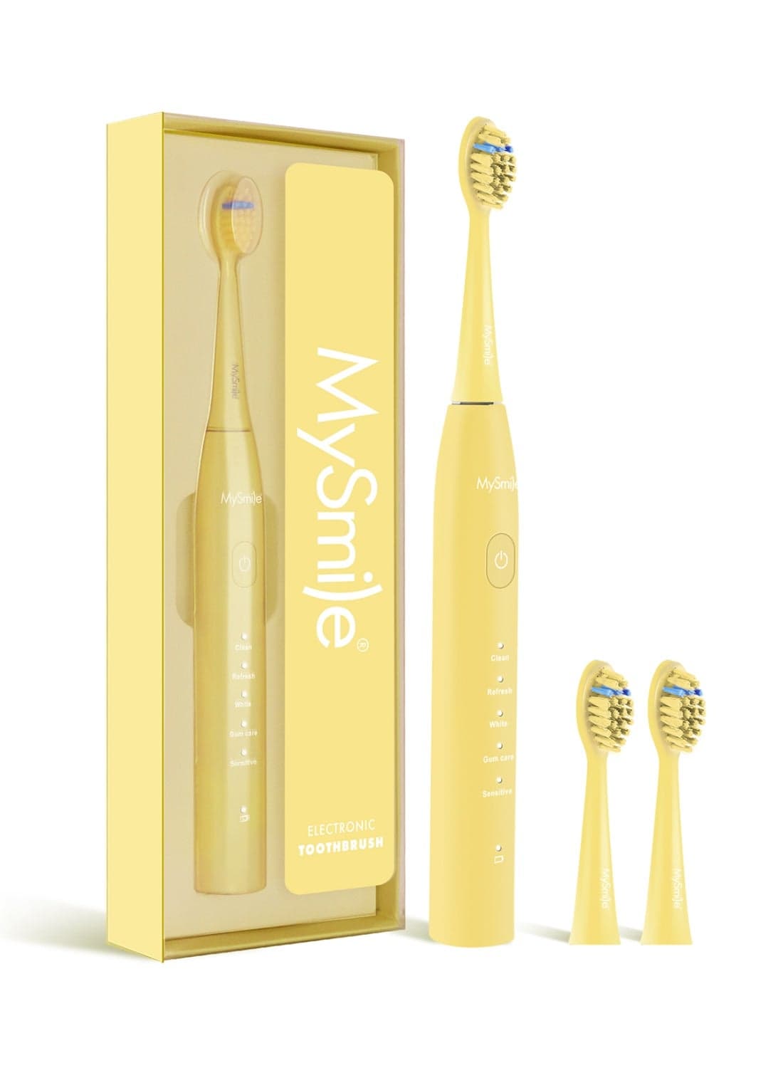 MySmile DY156 Electric Toothbrush for Adults, Rechargeable and Portable Sonic Toothbrush with 3 Brush Heads, Smart 2-Minute Timer and 5 Modes, 45,000 RPM, One Charge Lasts 60 Days (Yellow, Medium Size)