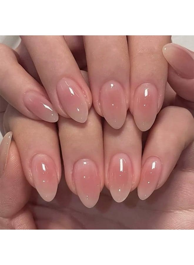 24pcs Press On False Nails,Edition French Almond Nail Design With Blush-Blended Almond-Shaped Artificial Nails Design, Acrylic Nails With Glue Kit.