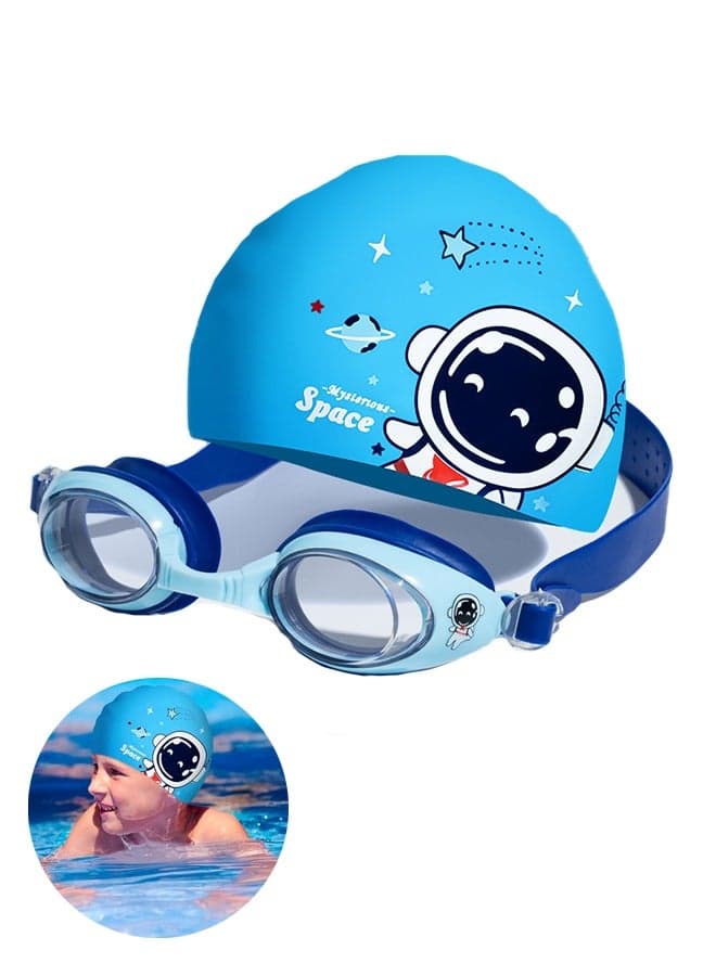 Kids Swim Goggles with Swimming Cap for Boys Girls Age 3-14 HD Swimming Goggle No Leaking and UV Protection, Cartoon Waterproof Bathing Caps