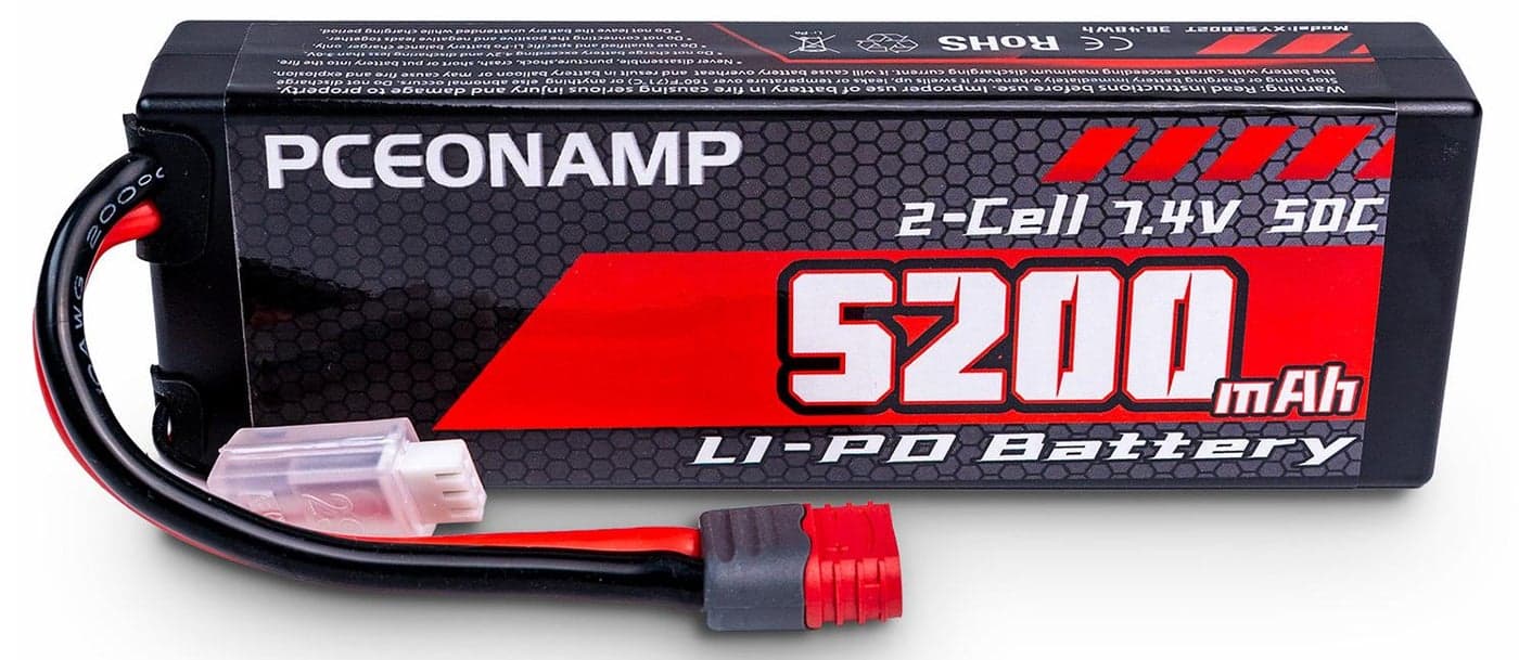 2S Lipo Battery 7.4V 50C 5200mAh with T Plug Rechargeable High Capacity RC Cars Battery Hard Case Fit for RC Car Trucks 1/8 1/10 High Speed RC Cars