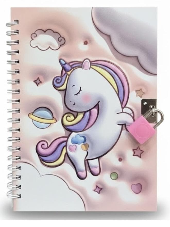 Unicorn Diary with Lock and Key – Cute Spiral Notebook with Padlock, Secret Writing Journal, Rainbow Unicorn Lockable Notebook, Personal Spiral Diary with 48 Pages for Kids, School, and Creative Writing