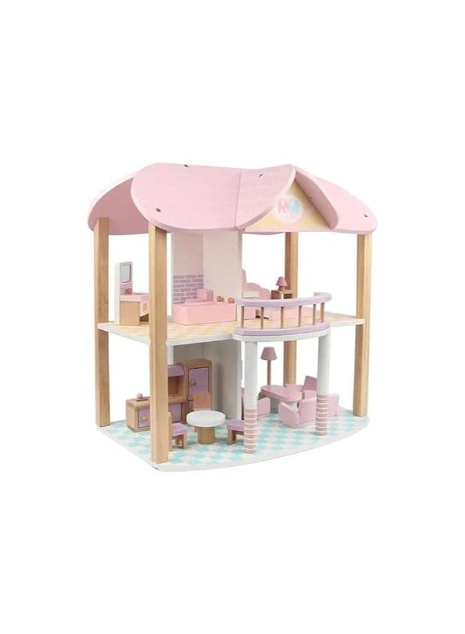 Small Doll House Pretend Play Kids Wooden Doll House Toy for Girls with 45cm Height (