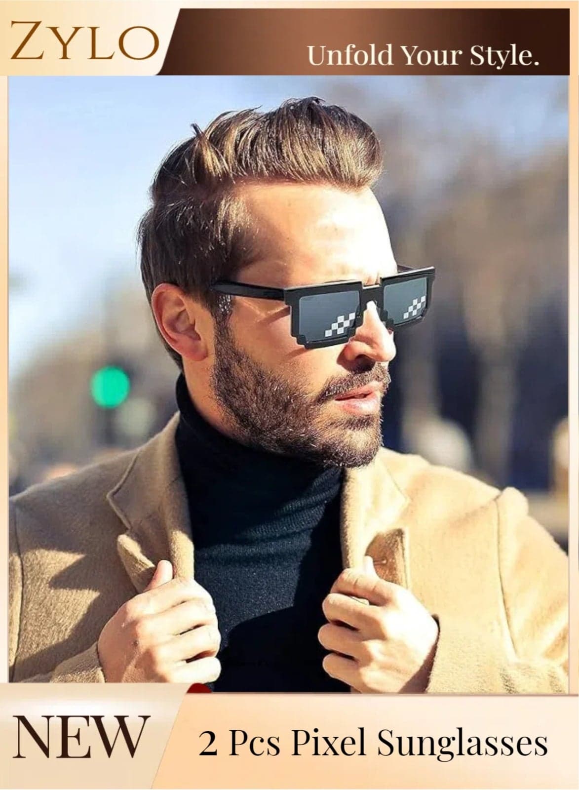 2 Pairs Pixel Sunglasses, Men Women Sunglasses Funny Sunglasses Photo Props Party Accessories With glasses case- Black