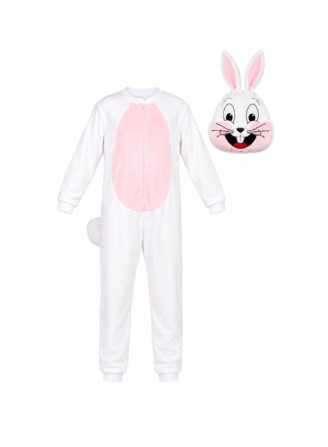 Kids Bunny Rabbit Costume Set – White Animal Jumpsuit with Bunny Mask for kids of age 4 to 5 years