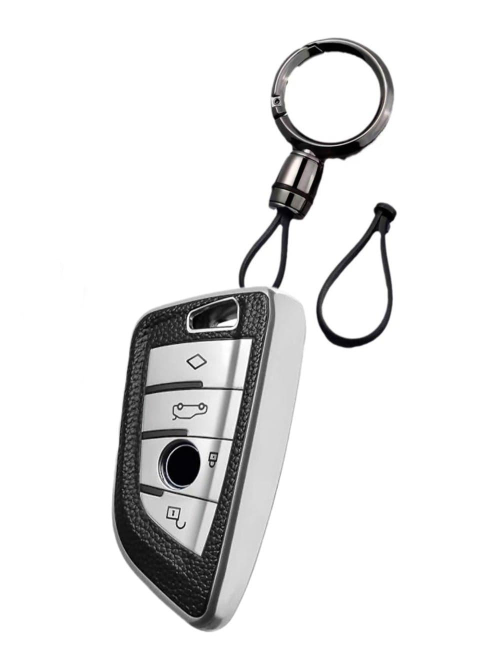 OUYoo Key Fob Cover Case, Keychain, Metal Shell Cover Compatible for BMW 2 3 5 7 Series X1 X2 X3 X5 X6 X7 X5m Z4 M3 M5 M6 G05 G20 G30 G31 G80 F10 F15 Series Premium TPU all-inclusive key case with key chain.