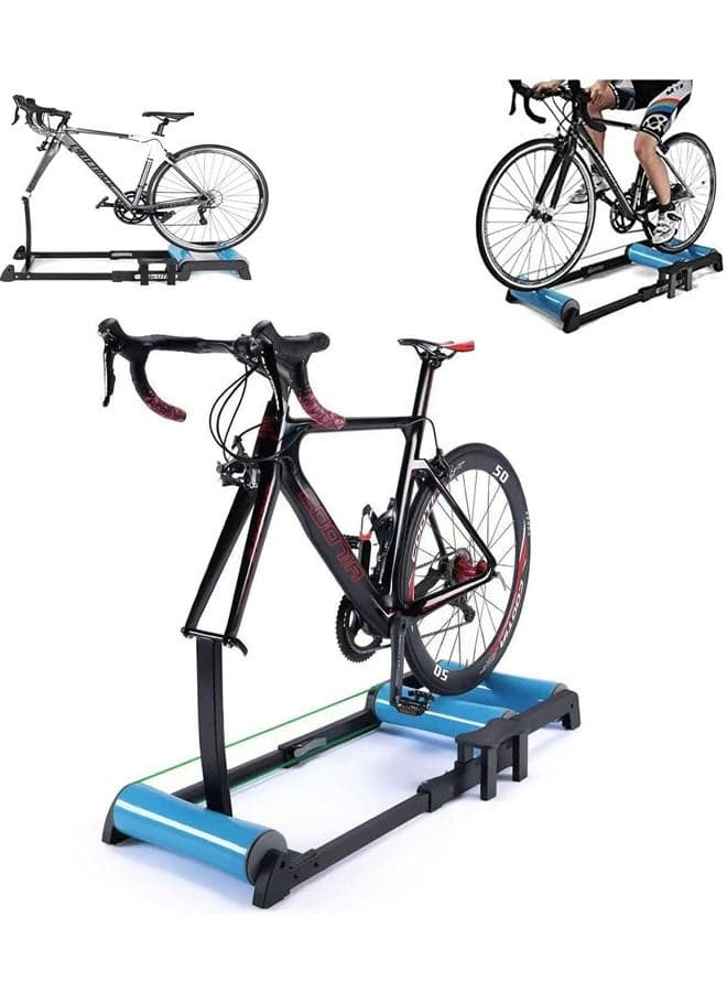 Folding Bike Roller Trainers, 2 in 1 silent Bicycle Trainers for Exercise Riding, Foldable Bike Rollers for 24""-29"" Mountain Bike and 700C Road Bike, Indoor Bike Trainers Stand