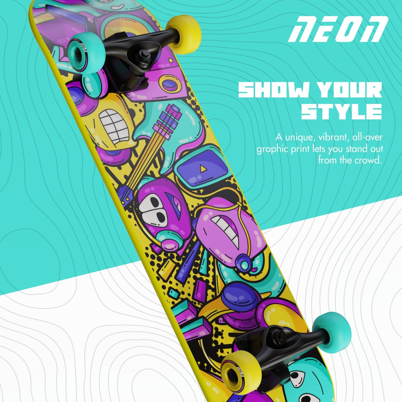 Neon Delta 28" Purple Skateboard with Compact Deck Design, Smooth Rolling Performance and Everyday Skating Fun | NS43L4
