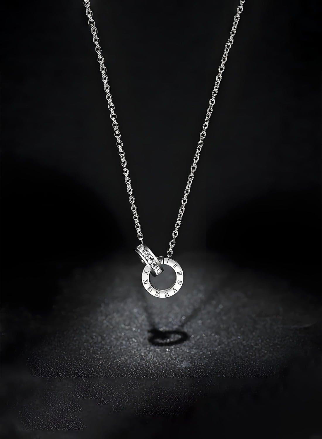 Elegant Titanium Steel Necklace with Roman Numeral Pendant - Hypoallergenic and Durable Jewelry for His Hers