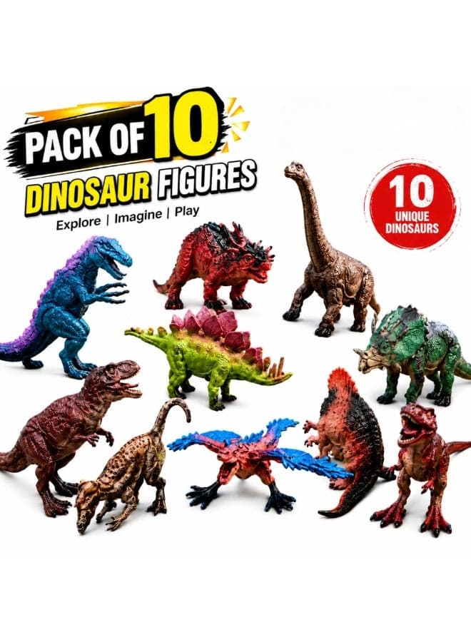 10 Pcs Kids Dinosaur Toys Set, Realistic Plastic Dinosaur Figures for Boys & Girls, Educational Animal Playset with T. rex, Triceratops, Stegosaurus, Brachiosaurus, Learning Toy for Toddlers, Birthday Gift, Imaginative Play Toy Set