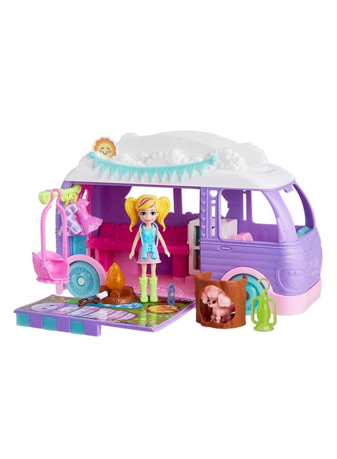 Doll & Pet Playset, Travel Toy with Camping & Food Accessories, Glamping Camper Van