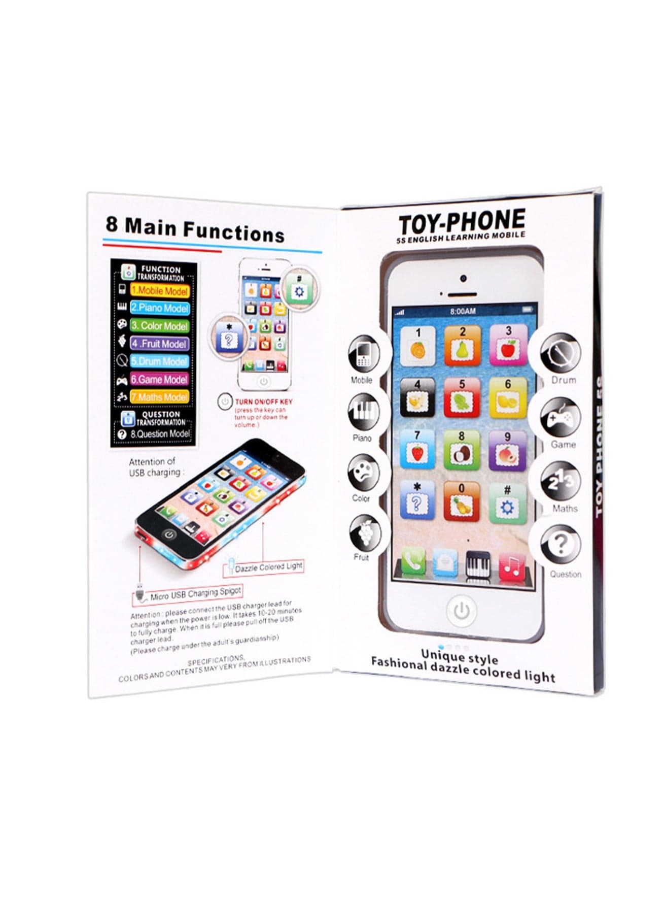 White English Music Simulation Learning Light Toy Mobile Phone Story Machine Early Education Machine With Usb Cable, Toy Game Mobile Phone, Suitable For Babies And Children