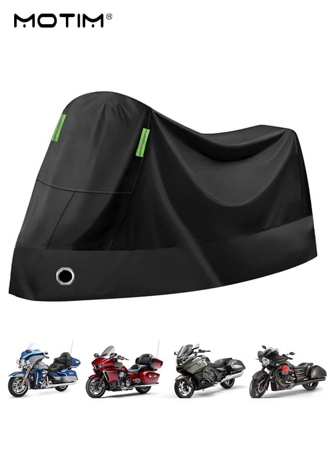 Motorcycle Cover XXL, Waterproof Durable Tear Resistant Motorbike Scooter Mopeds Cover All Season Protection from Snow Dust UV with Large Locking Hole Storage Bag for Honda, Yamaha, Suzuki, Harley