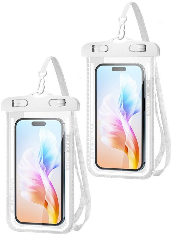 2-Pack Waterproof Phone Case – IPX8 Certified, 30M Underwater Pouch for Large Phones up to 7.2''; Compatible with iPhone 17/16/15/14/13 Series, for Samsung Galaxy S25/S24/S23/S24 Ultra/FE,Google Pixel 10/9/8 (White)