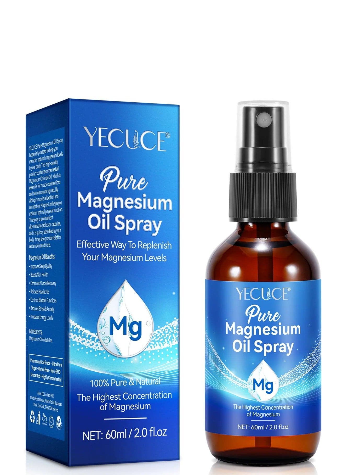 60ml Pure Magnesium Oil Spray Natural Body Oil Spray for Better Sleep Relief and Relaxation Relieve Muscle Tension Organic Magnesium Oil Spray for Feet Magnesium Spray