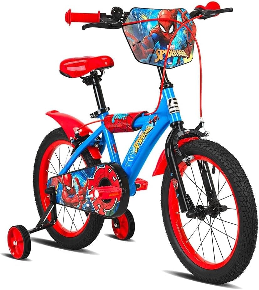 16-Inch Marvel Amazing Spiderman 16-Inch Kids Bicycle|16-Inch Wheel Size| Removable Training Wheels | Adjustable Seat & Handlebar | Rear Mudguard | Strong Steel Frame | Heroic Design | Blue