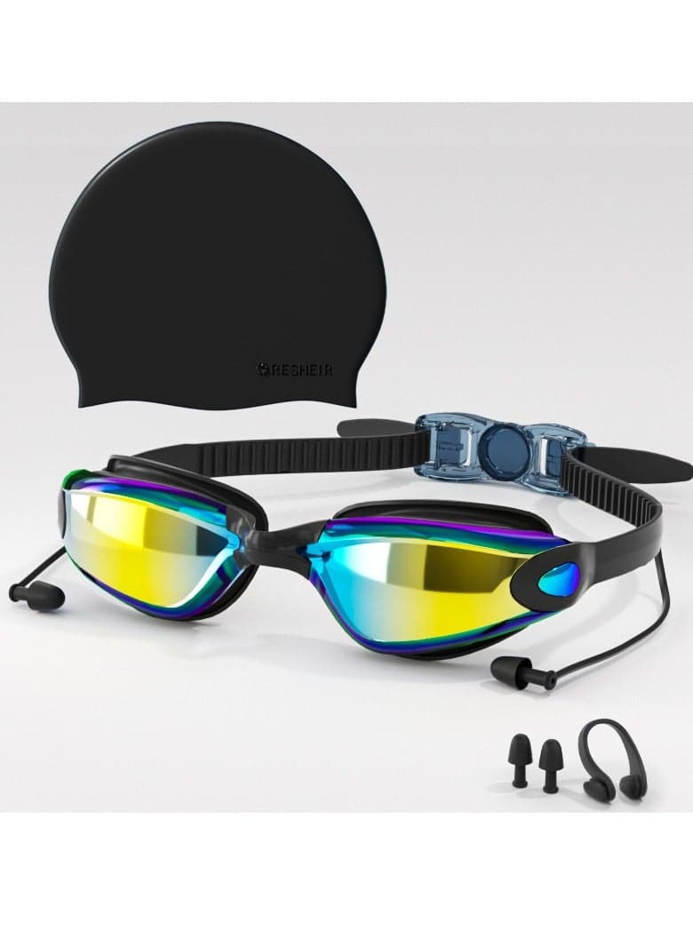Premium Swimming Goggles with Silicone Cap, Nose Plugs & Ear Plugs for Men, Women & Teenagers, - Clear Vision, 180° Panoramic View, Polarized, Anti-Fog, UV Protection, Leak-Proof Eyewear