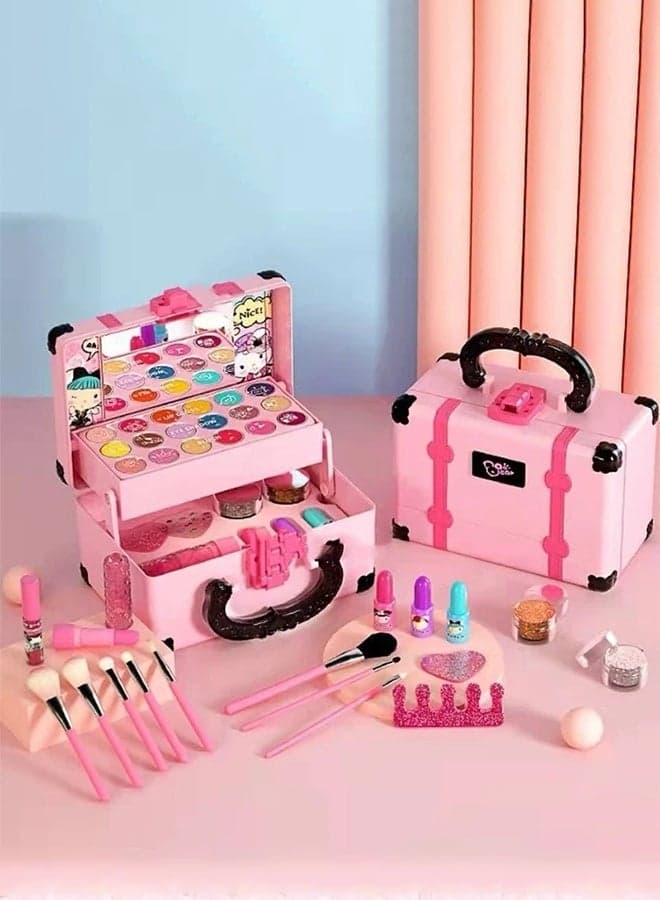 Retro beauty bag toys,Kids Makeup Kit for Girl Real Washable Makeup Kit for Little Girls,Girls Makeup Set with Cute Princess Cosmetic Purse Girls Pretend Play Toy Toys for Little Girls