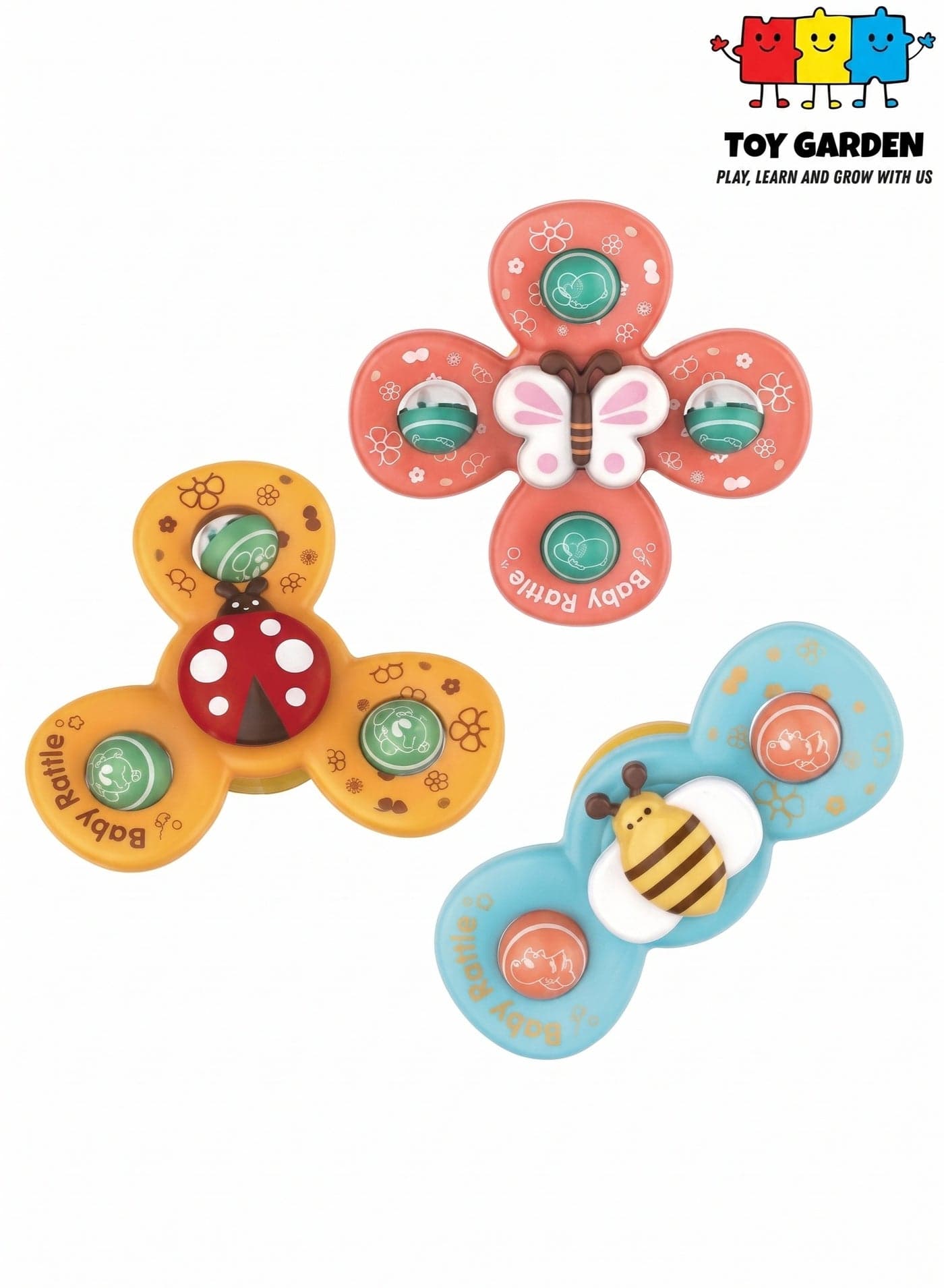 Baby Rattles Set with Suction Cup Spinner – Travel-Friendly Toy for Dining Table, Bathroom & More