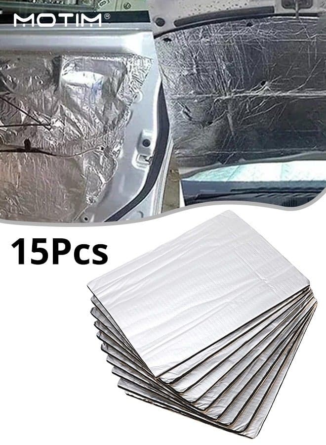 15 قطعة من وسادات عازلة للحرارة للسيارات، 250*180*5 مم، حصيرة عازلة للصوت للسيارات، وسادات عازلة للحرارة، حصيرة رغوية ذاتية اللصق، عازلة للضوضاء ومقاومة للرطوبة ومقاومة للماء