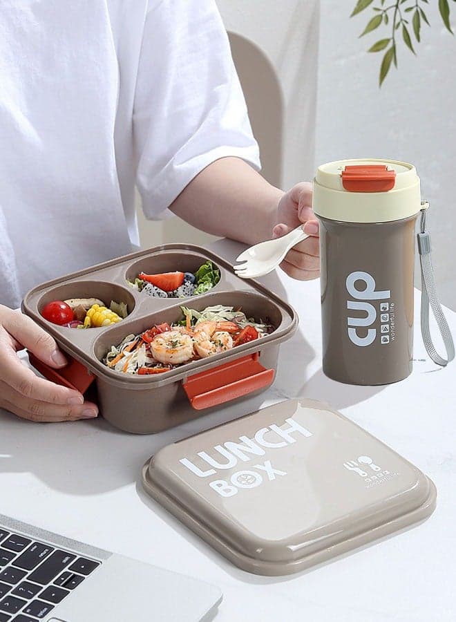 Lunch Boxes with Water Cup Set for Kids & Adults, Bento Box for Children's School with 3 Compartments, Leak-Proof Lunch Food Container for Office, Home and Travel