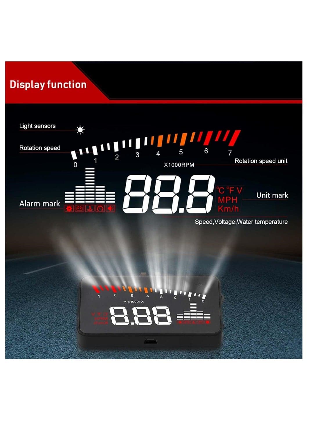 HD Heads Up Display with Digital Speedometer Temp Altitude Direction Warning for Most Cars Post 2008