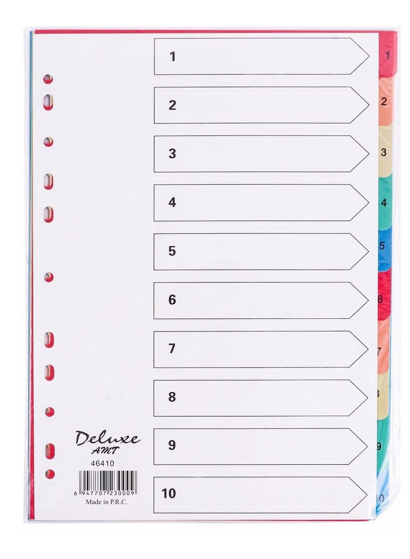 Plastic File Divider Tabs With Ten Divisions With Number Multicolour