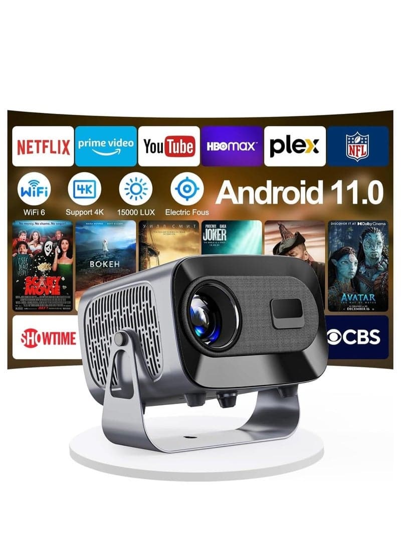Smartbarry Premium Mini Projector Electric Focus Android 11.0 4K Supported 15000 Lumens WiFi 6 & BT5.0 360° Angle Adjustment Home Theater Projector for Movies & Streaming