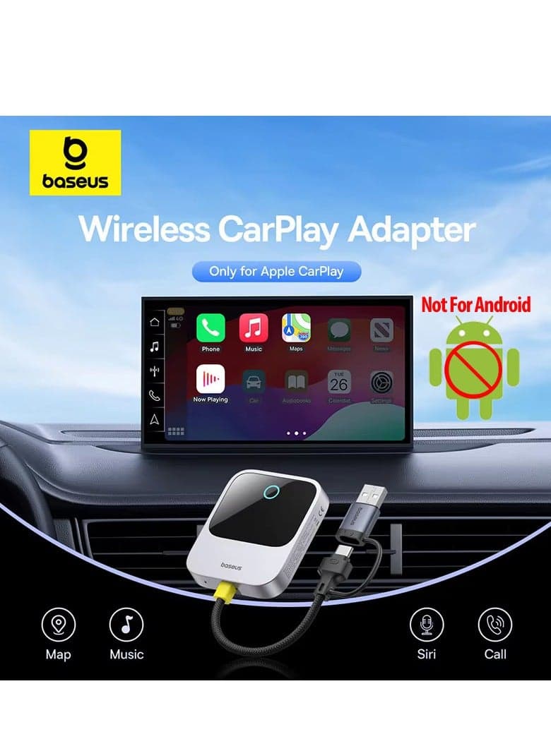 Wireless CarPlay Adapter for iPhone, Bluetooth 5.0 Dongle Converts Wired CarPlay to Wireless for 2016+ Cars, Compatible with iOS 10-17. Enjoy seamless connectivity, simplified access to apps, music, and navigation while you drive