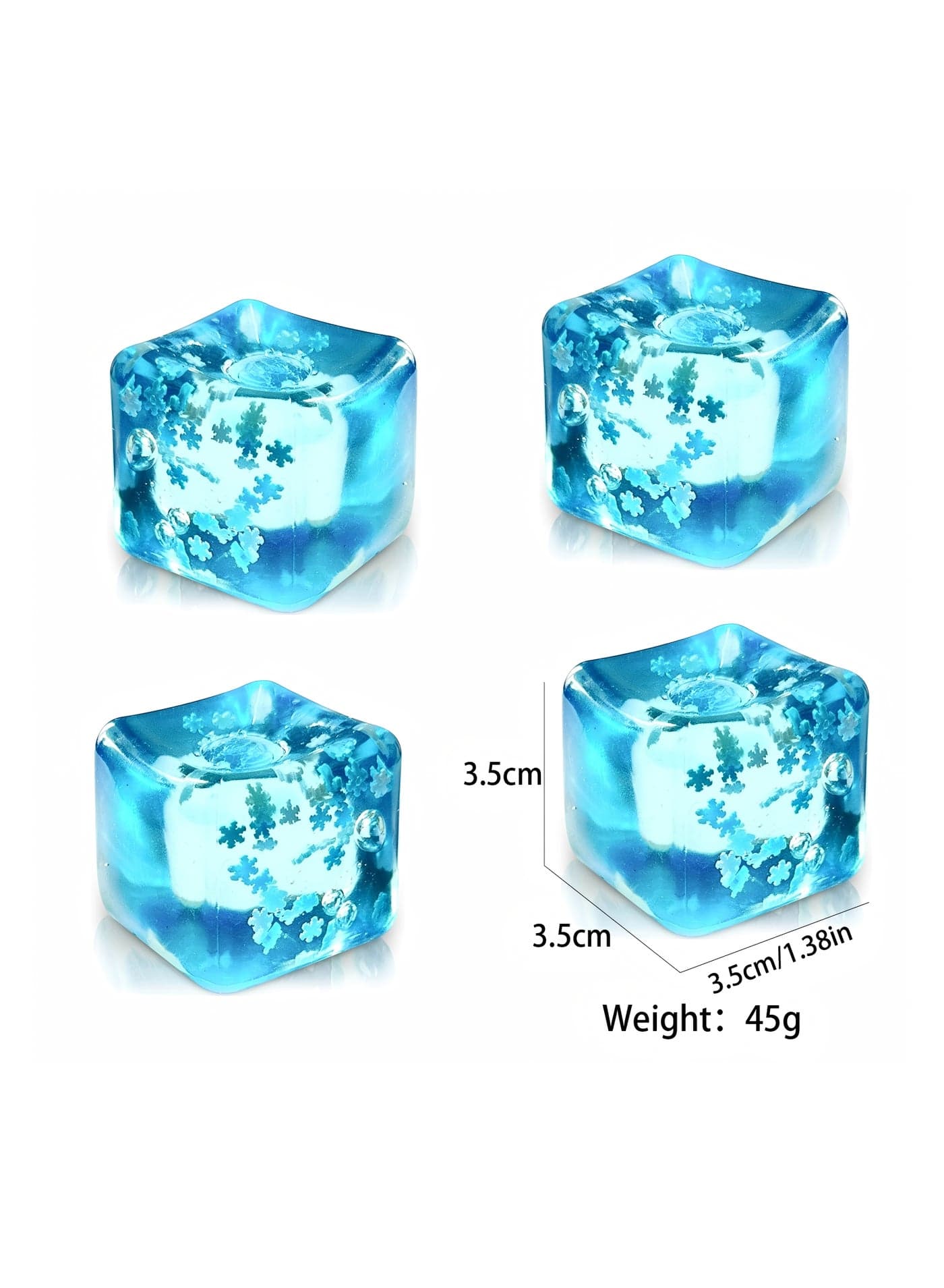 4PCS Stress Balls Ice Cube with Snowflakes Inside for Your Best Mellow and Chill, Snow Pieces Silent Nice Square Shape Anxiety Sensory Squishy Fidget Toy Slow Rise, Classroom Prizes, Calming Kids Adults