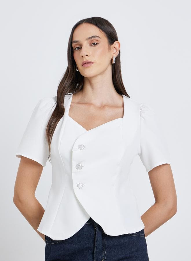 Styli White Puff Sleeve Blouse
