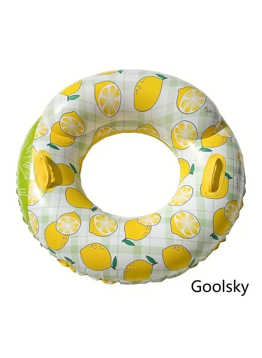 1pc Lemon Print Inflatable Swim Ring with Handle - Durable PVC Material, Double Airbag Design for Adults & Youngsters, Perfect for Pool Parties, Beach Fun, and Summer Outdoor Activities, Inflatable Pool
