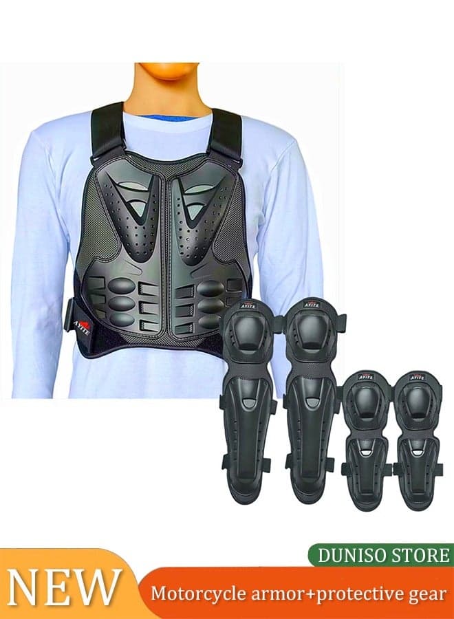 5 Pcs Motorcycle Armbor Protection Jacket,Adjustable Motorcycle Armor with Reflective Stripe,Removable Motocross Spine Chest Protective Jacket Gear with Chest Back Spine Armor and Knee Elbow Protection Pad,for Motocross Cycling Skateboarding,XL,Black