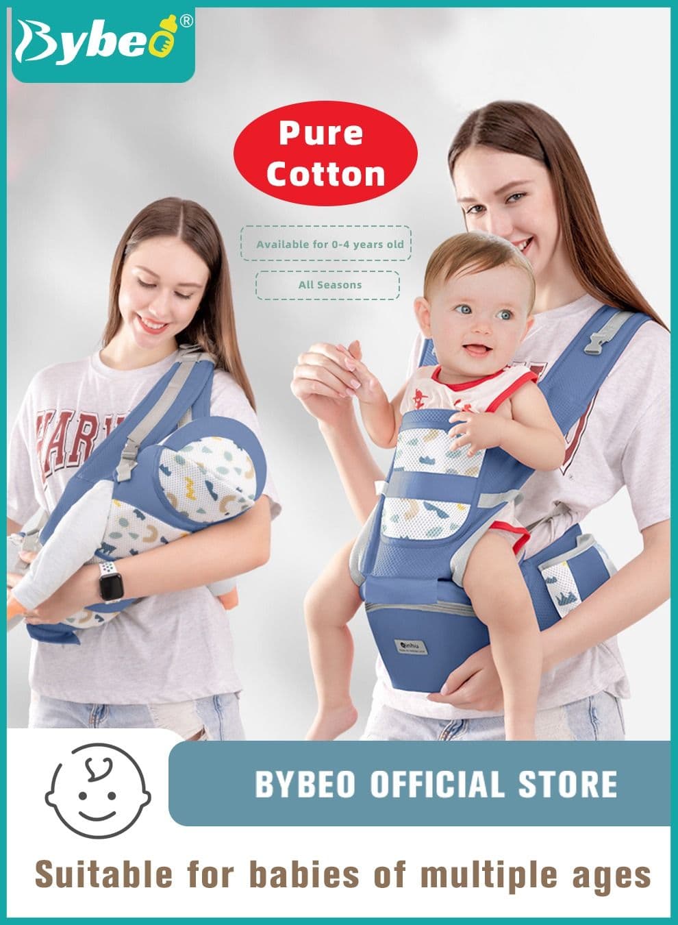Baby Carrier, Ergonomic Infant Carriers with Hip Seat Waist Stool and Storage Box for Breastfeeding, Newborn to Toddler 1-48 Months Front and Back Baby Holder Carrier for Men Dad Mom