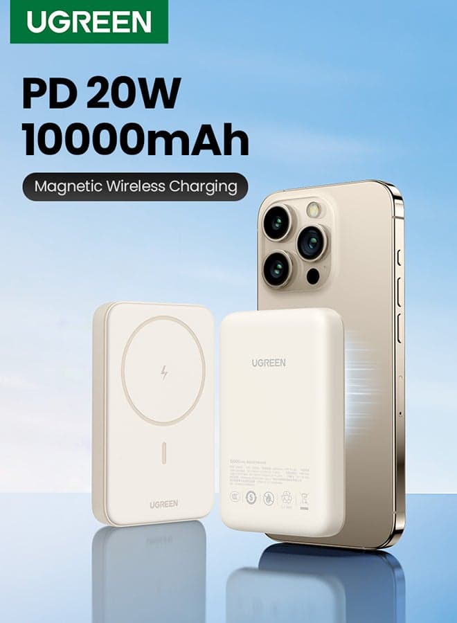 10000 mAh 10000mAh Wireless Power Bank Magnetic MagSafe Wireless Portable Charger Fast Charging Charger PD 20W Wired Charging iPhone MagSafe Charger Battery Pack For iPhone 16 Series Apple Watch S10 Airpods4 beige