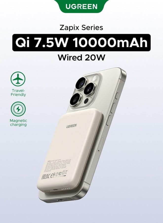 10000 mAh 10000mAh Wireless Power Bank Magnetic MagSafe Wireless Portable Charger Fast Charging Charger PD 20W Wired Charging iPhone MagSafe Charger Battery Pack For iPhone 16 Series Apple Watch S10 Airpods4 white 7.5W