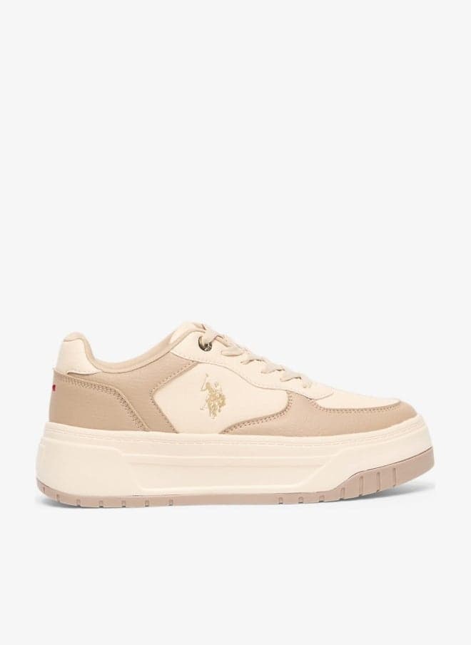Women's Beige Low-Top Sneakers - Chunky Outsole With Foam Padding , Versatile Casual Shoes for Everyday Comfort
