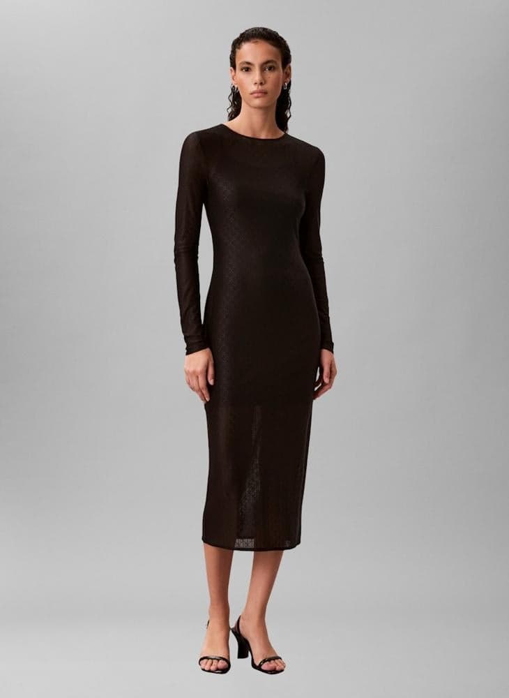 Mesh Detail Long Sleeve Maxi Dress
