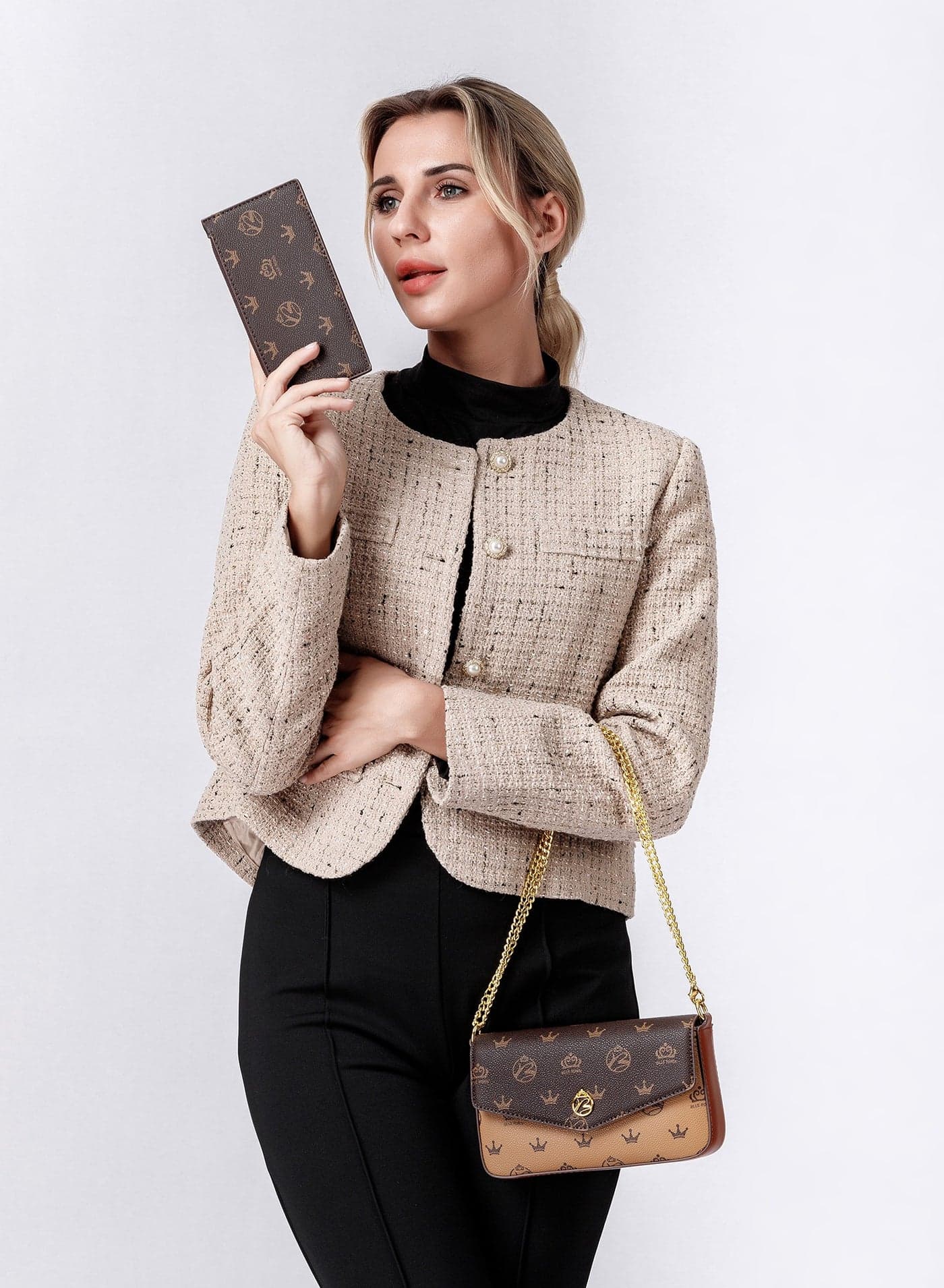2PCS Chic Women Leather Shoulder Bag Set for Ladies Mini Crossbody Bag with adjustable Gold Chain Strap, Perfect Gift for Her, Vintage & Modern Style
