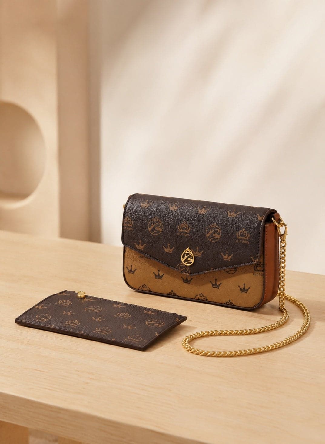 Bags for Ladies 2PCS Mini Crossbody Bag Set PU Leather Shoulder Bag for Women with Gold Chain Strap Matching Small Purse Gift for Her Coffee