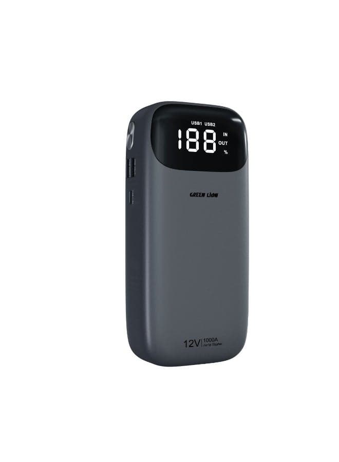 Flex Power Jumper 37W and Power Bank 10000mAh / Digital Display / Battery Jumpstarter for Gasoline & Diesel Cars - Grey