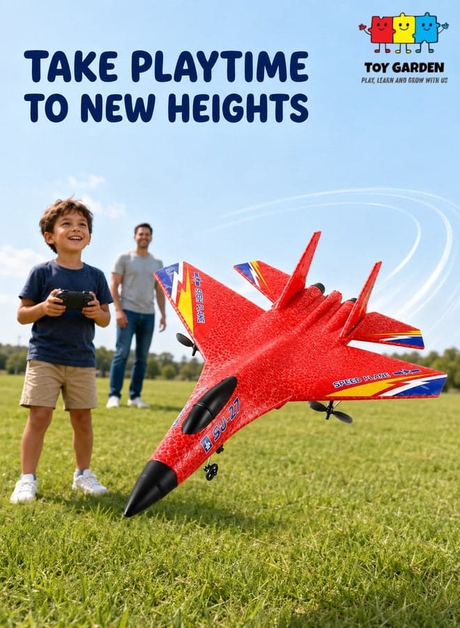 2.4GHz RC Plane – Ready-to-Fly Remote Control Jet Glider with 6-Axis Gyro, Battery, and Cool Lights, Easy-to-Fly Toy Aircraft for Kids & Adults (Red)