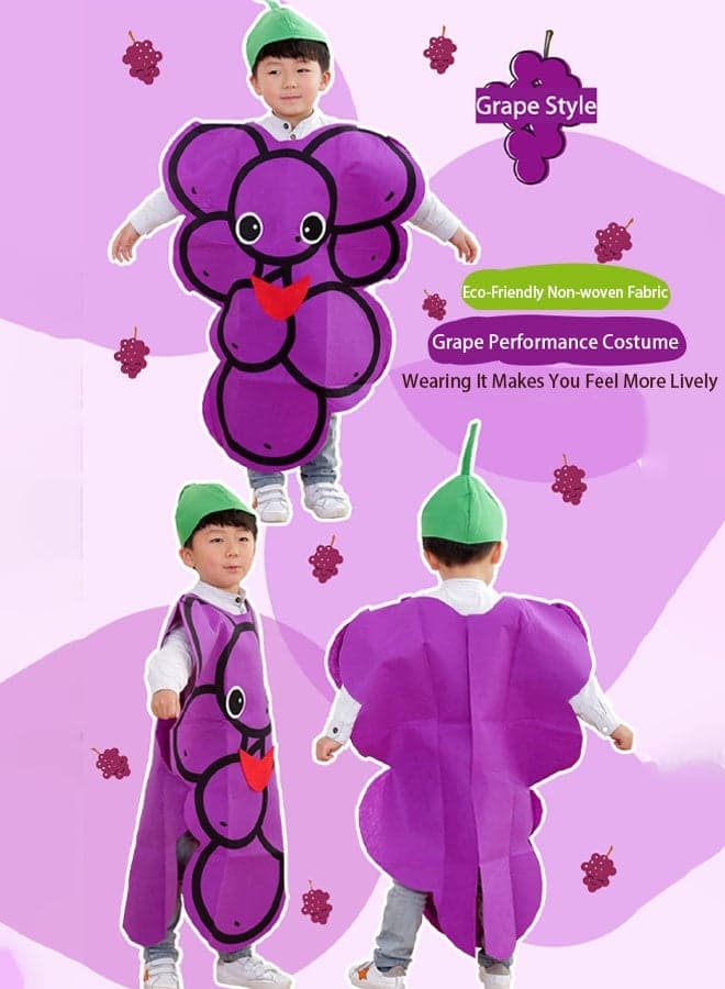 Unisex Halloween Grape Costume Dress Set Fruits Costume Suit with Hat for Halloween Cosplay Dress up Party Performance Costumes
